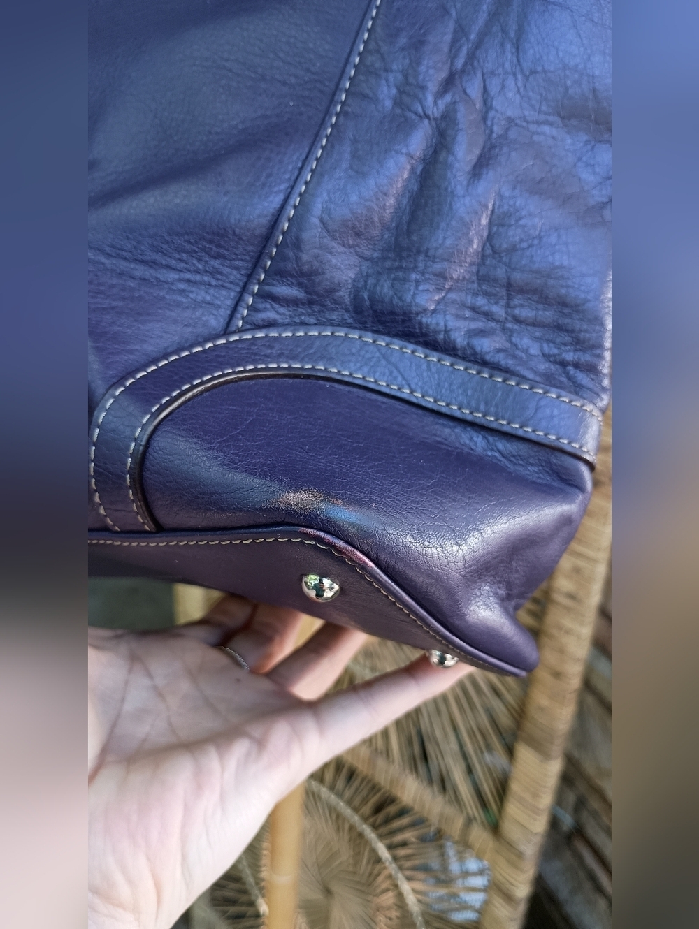 Levenger Purple Leather Shoulder Tote Purse - Picture 2 of 5